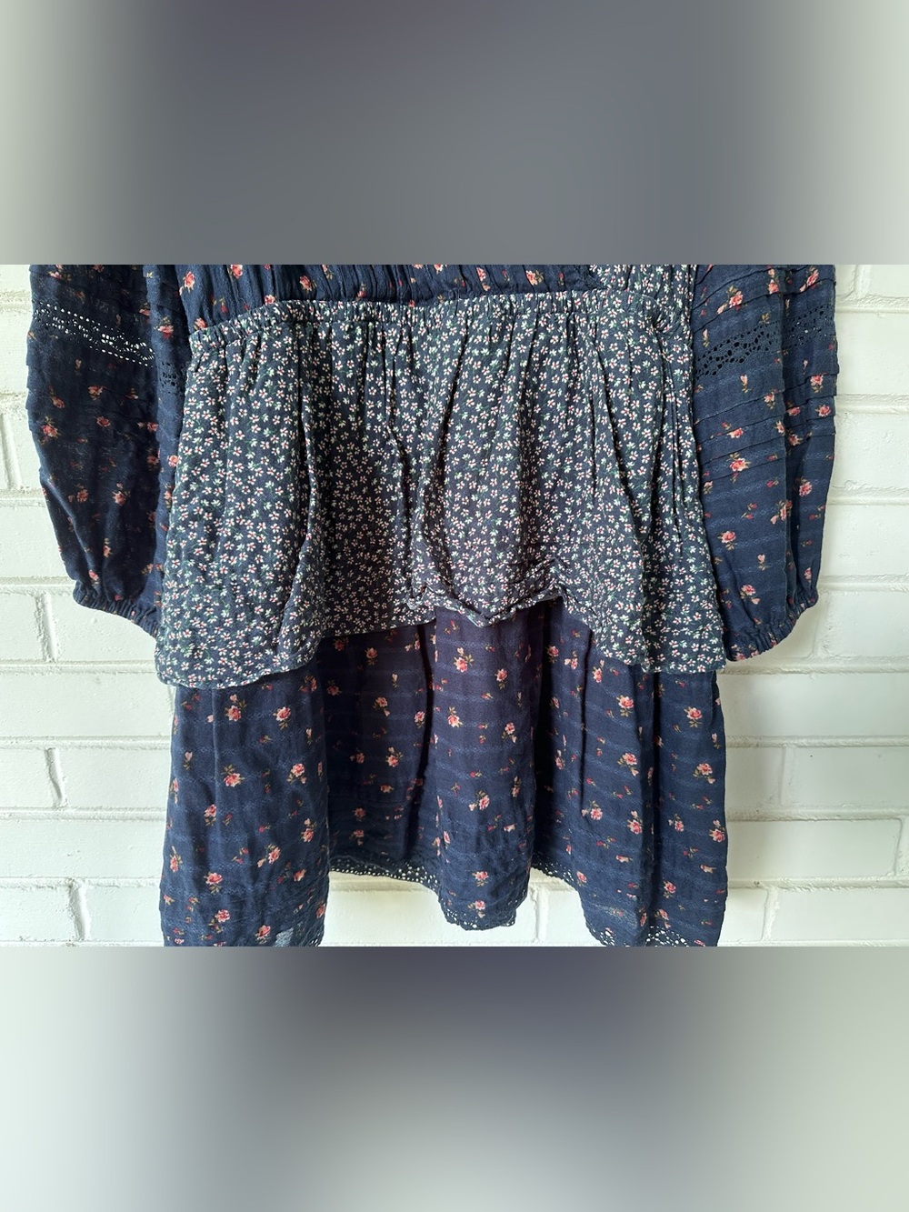 American Eagle Mixed Floral Print Boho Faux Wrap Mini Dress - Size L - Picture 3 of 7